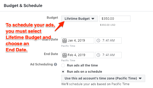 Facebook Ads Scheduling: Ads Manager